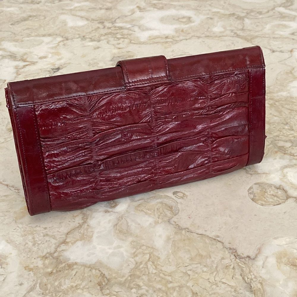 NEW! Vintage Eel Skin Large Wallet Burgundy Red - Picture 2 of 13